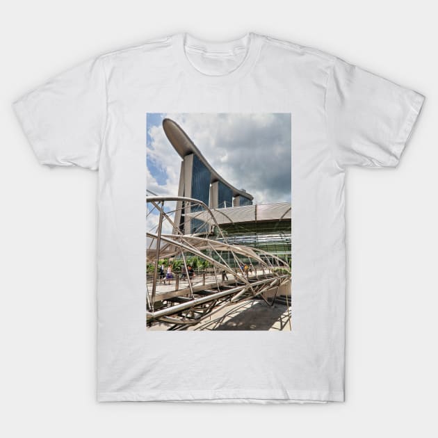 Marina Bay Sands with Helix Bridge - Singapore T-Shirt by holgermader